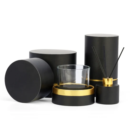 Firstsail カスタムラウンドキャンドルボックス Verpackung リードディフューザースティックジャーボトル化粧品香水ガラス黒い紙管